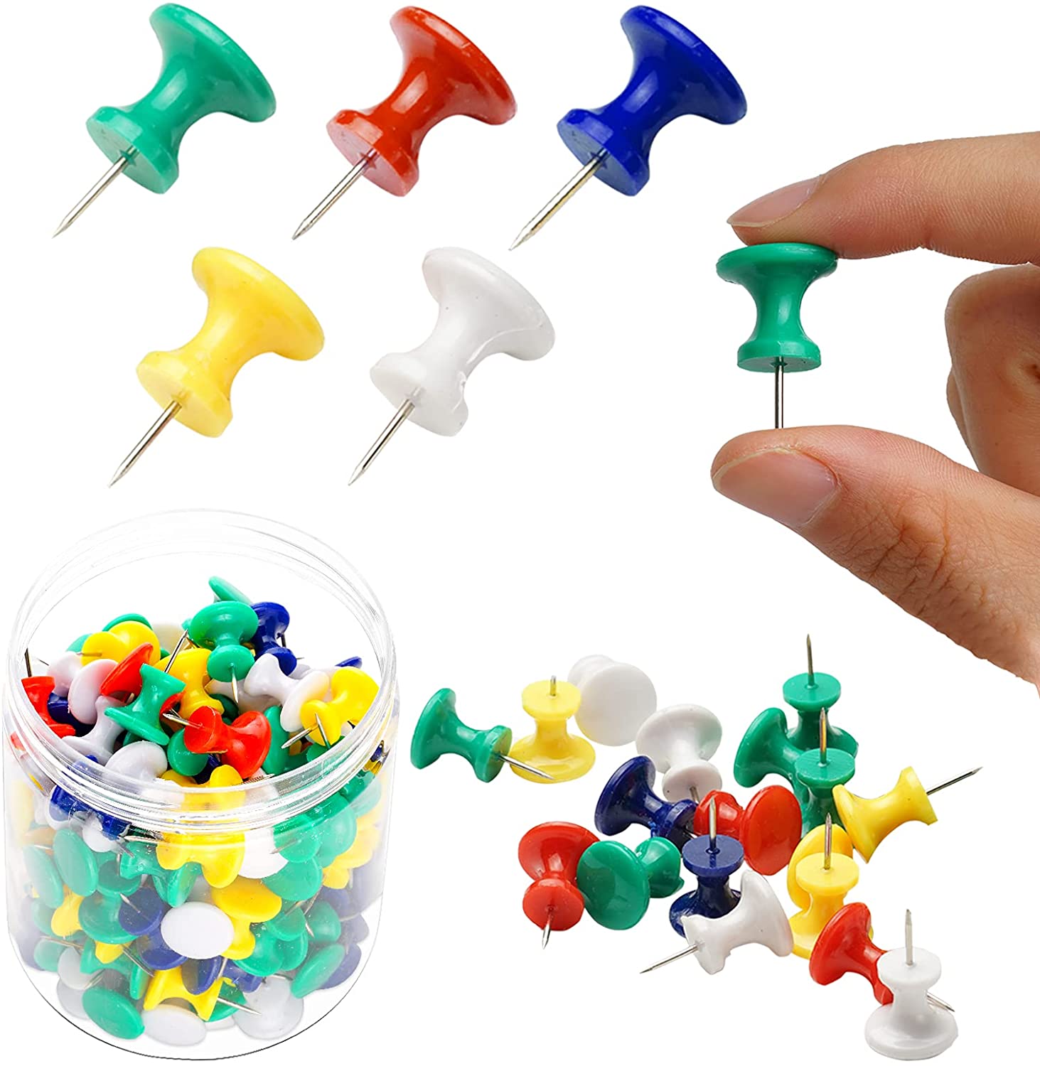 160 Pieces Giant Thumbtacks 1 Inch Standard Push Pins with Steel Point and  Plastic Head (Red, Yellow, Blue, Green, White)